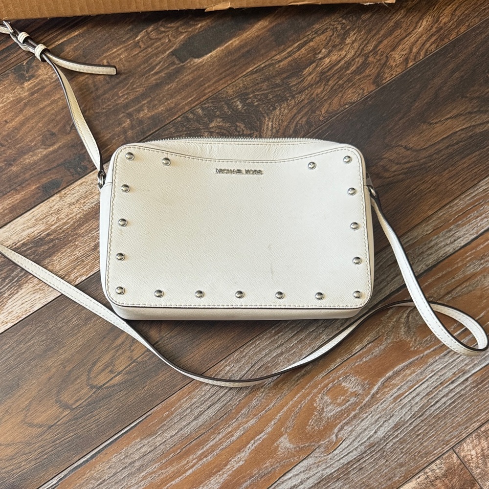 Michael Kors Ivory Leather Studded Crossbody Bag